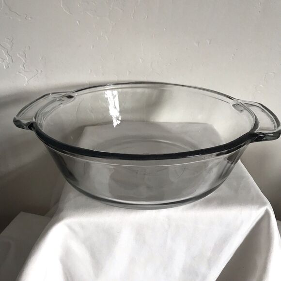 Anchor Hocking VTG 2 qt 2L 9" Casserole Clear Glass Baking Dish handles No Lid - Picture 2 of 7